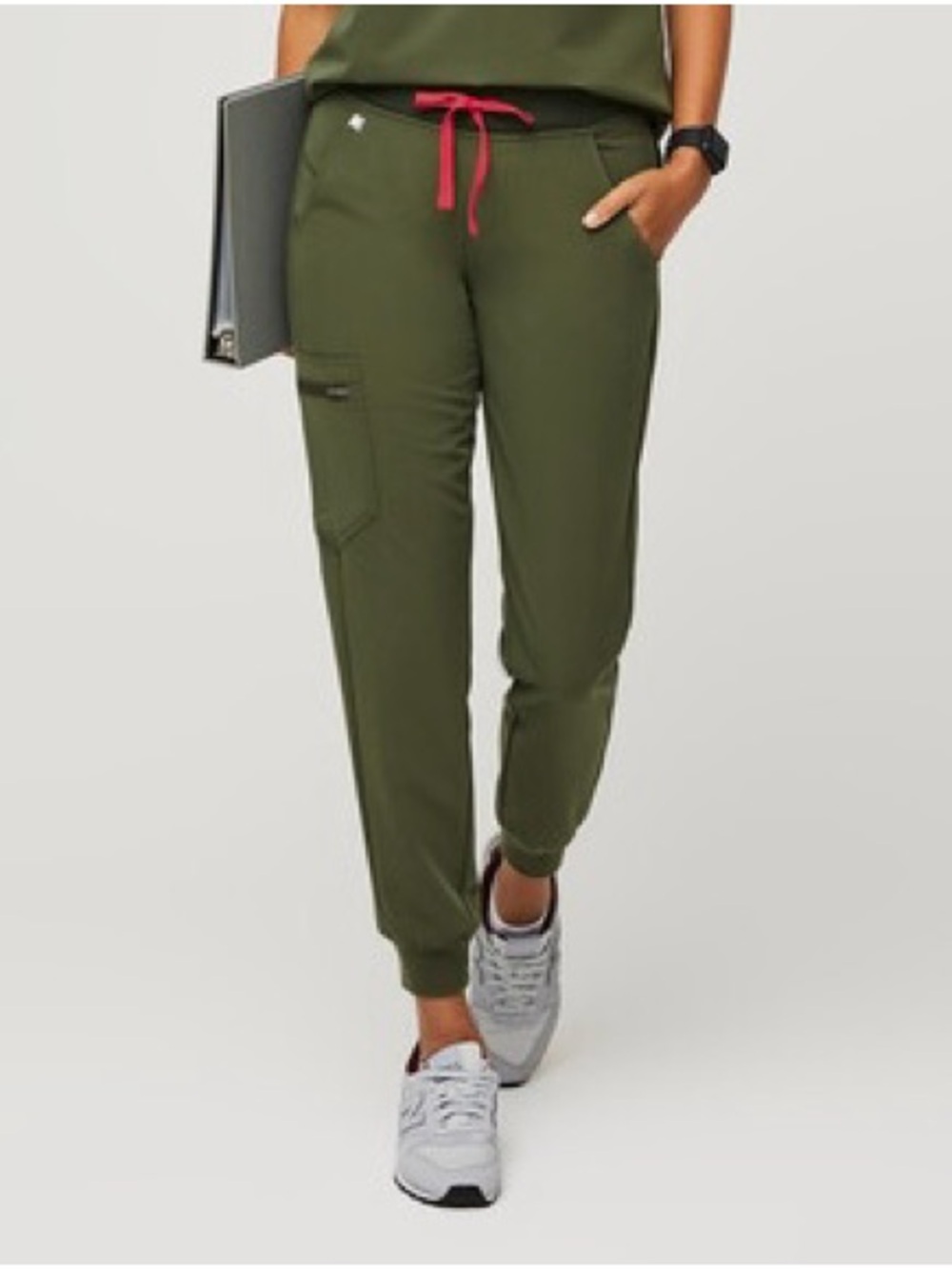 FIGS Scrub Joggers - Olive Green with Pink Drawstring